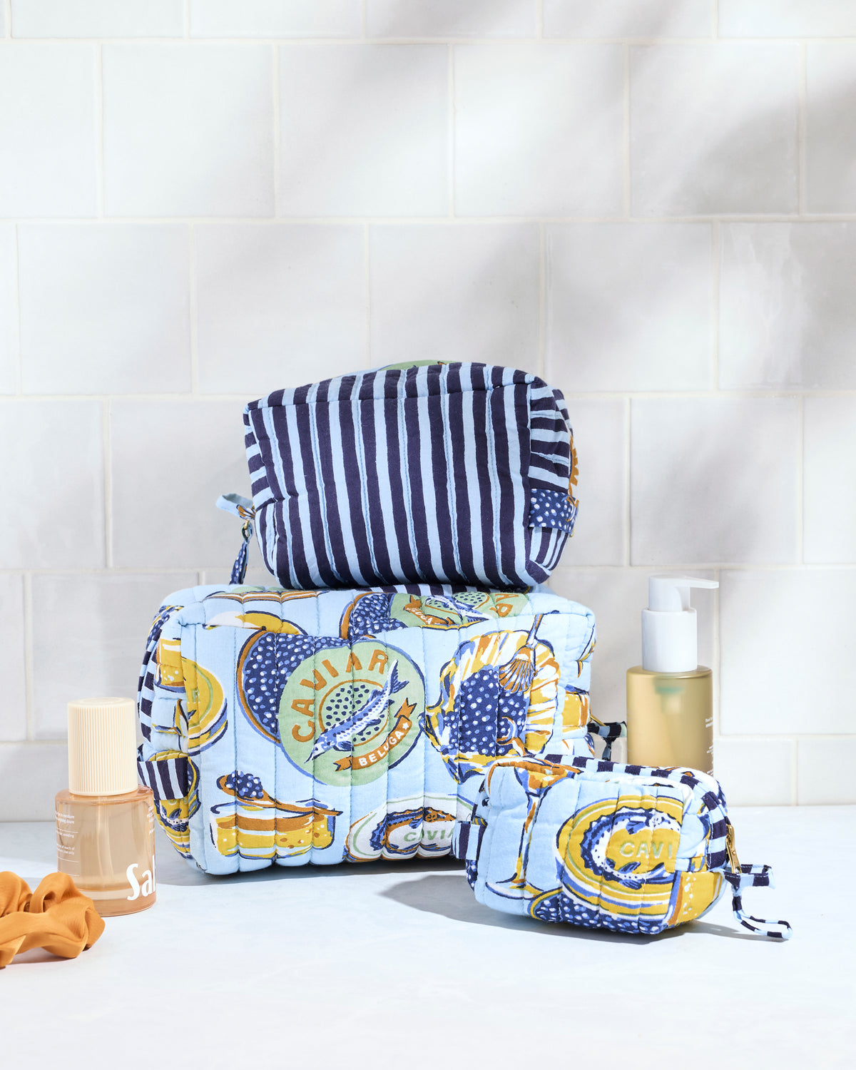 Champagne & Caviar - Three's Best Pouch Set - Pale Blue - Printfresh