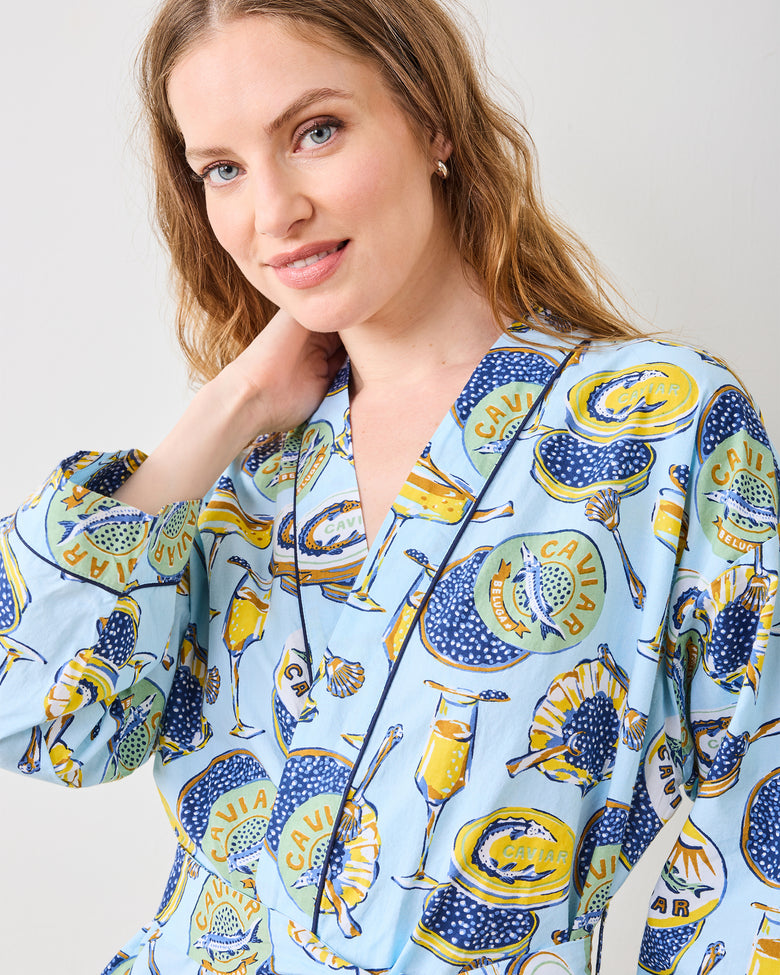 Champagne & Caviar - Getting Ready Robe - Pale Blue - Printfresh