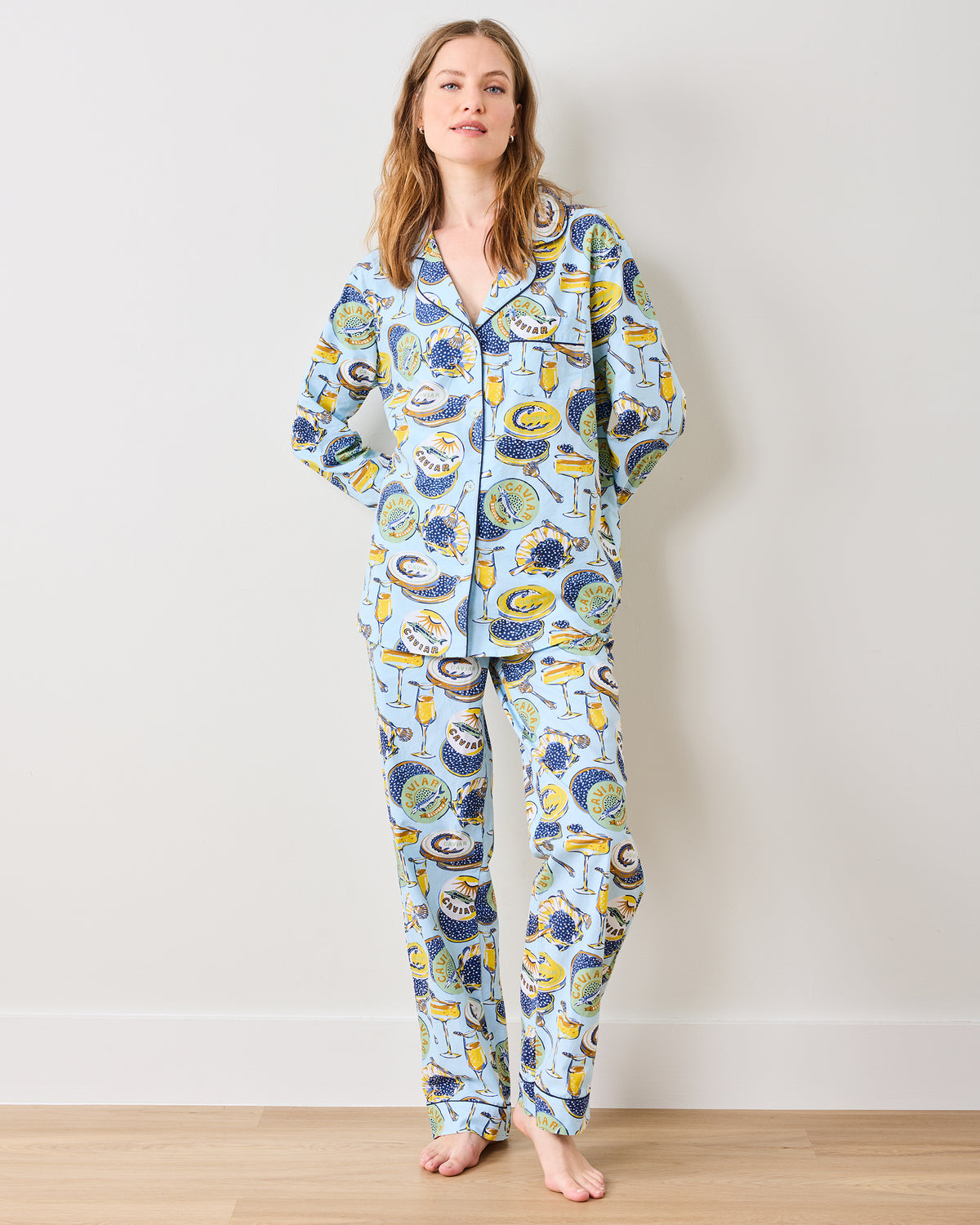 Champagne & Caviar - Long PJ Set - Pale Blue - Printfresh