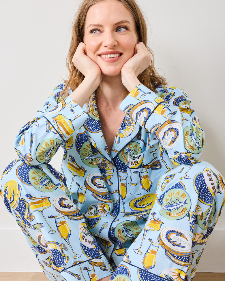 Champagne & Caviar - Long PJ Set - Pale Blue