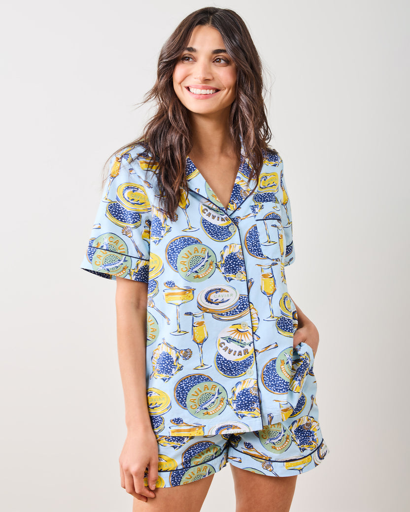 Champagne & Caviar - Short PJ Set - Pale Blue - Printfresh