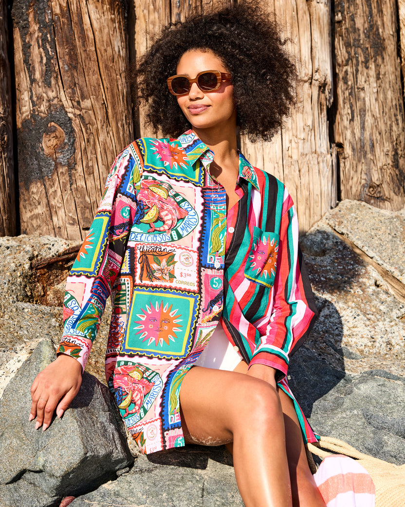 Colorful Coast - Everyday Button Down - Vibrant Ink - Printfresh