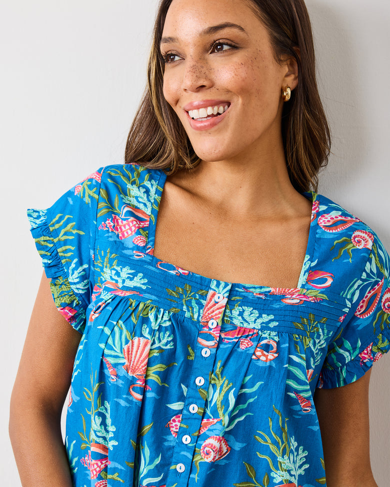 Coral & Conch - Pintuck Nightgown - Ocean Breeze - Printfresh