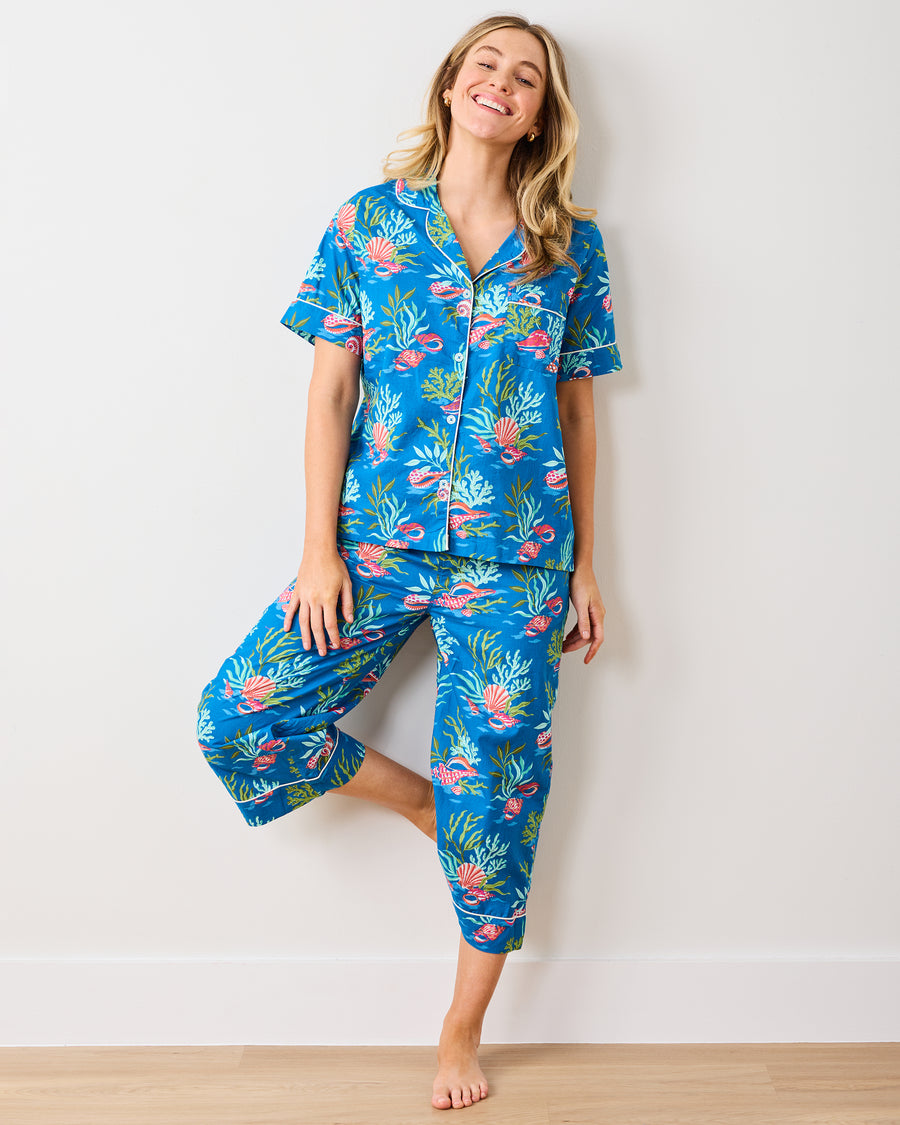 Coral & Conch - Short Sleeve Top & Cropped Pants Set - Ocean Breeze - Printfresh