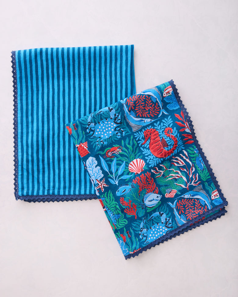 Stained Glass Sea - Tea Towels Set Of 2 - Seaside Blue - Printfresh