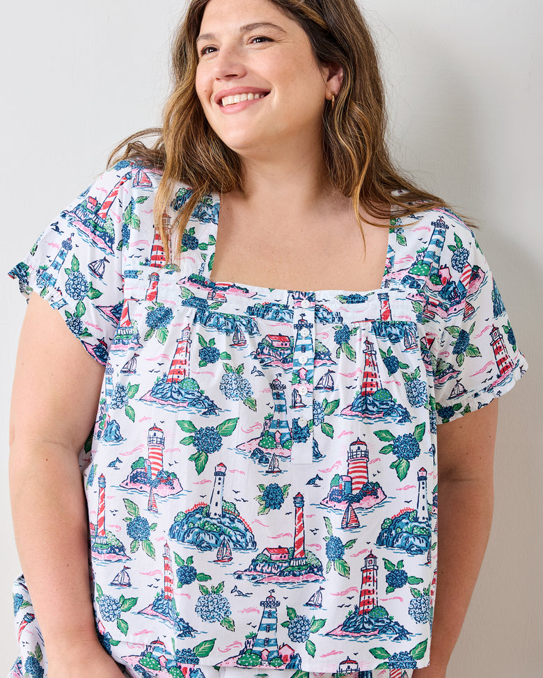 Lighthouse Keeper - Pintuck Cropped Pant Set - Cloud - Printfresh