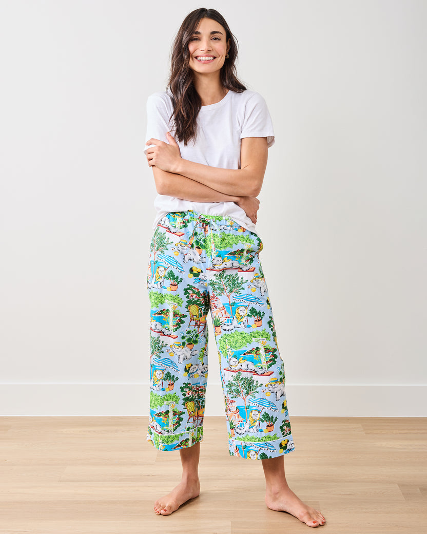 Mediterranean Meow - Cropped PJ Pants - Amalfi Blue - Printfresh