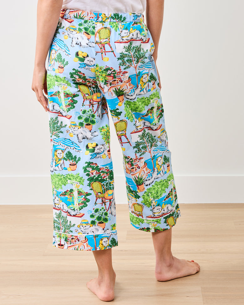 Mediterranean Meow - Cropped PJ Pants - Amalfi Blue - Printfresh