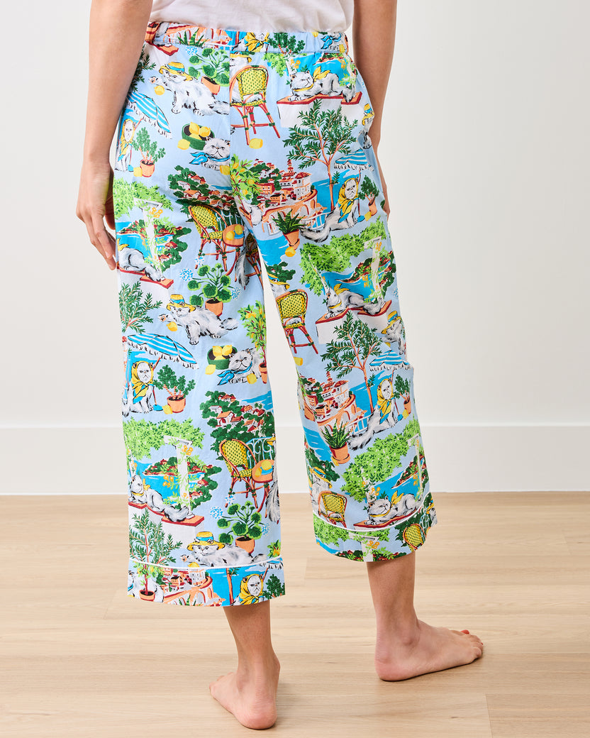 Mediterranean Meow - Cropped PJ Pants - Amalfi Blue - Printfresh