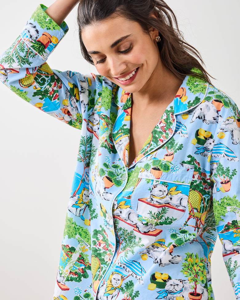 Mediterranean Meow - Long PJ Set - Amalfi Blue - Printfresh