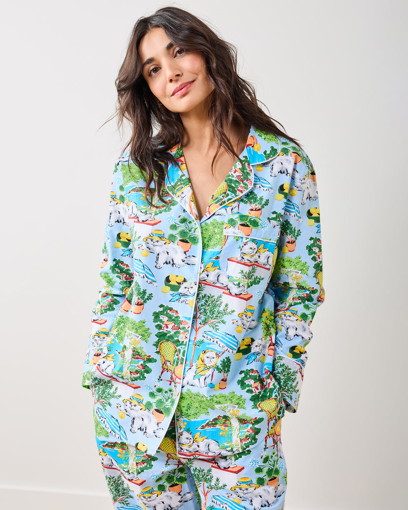 Mediterranean Meow - Long PJ Set - Amalfi Blue - Printfresh