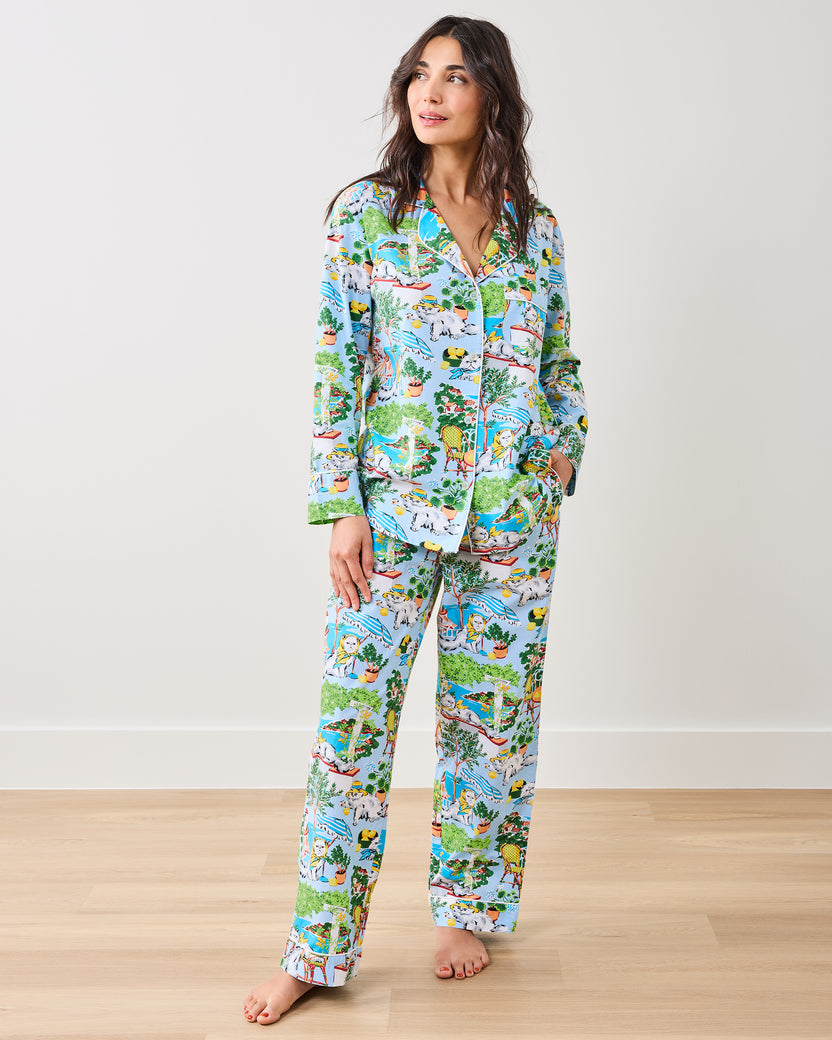 Mediterranean Meow - Long PJ Set - Amalfi Blue - Printfresh