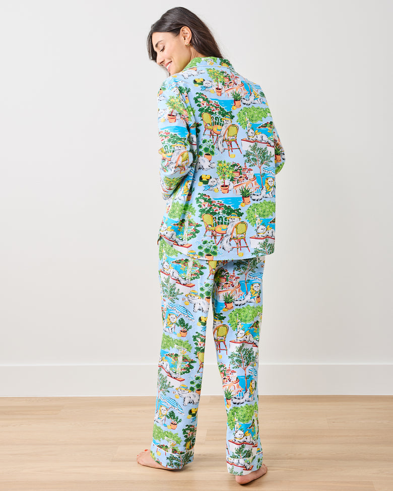 Mediterranean Meow - Long PJ Set - Amalfi Blue - Printfresh