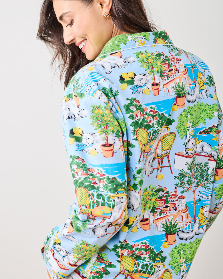 Mediterranean Meow - Long PJ Set - Amalfi Blue - Printfresh
