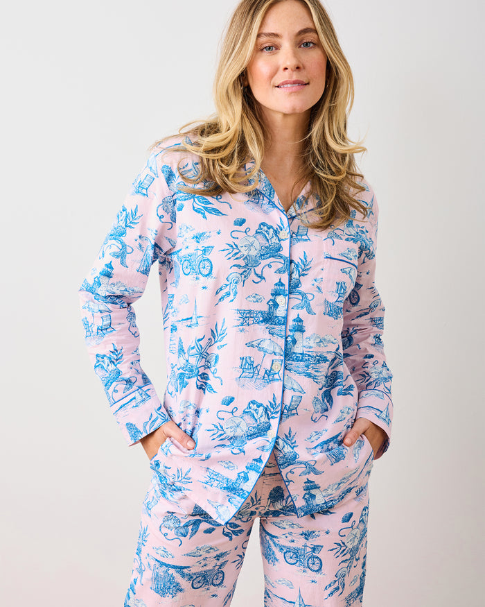 Mermaid Toile Women's Organic Cotton Petite Long PJ Set Blush