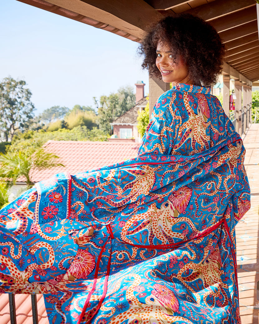 Octopus Isle - Eco Satin Robe - Ocean Eyes - Printfresh
