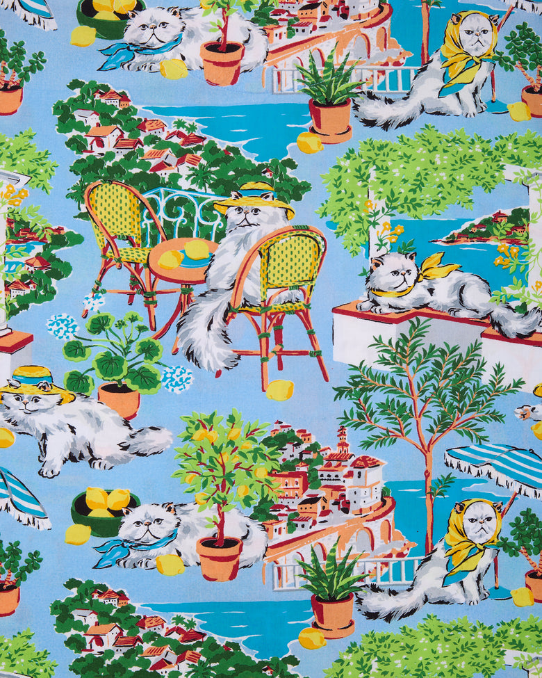 Mediterranean Meow - Cropped PJ Pants & Pointelle Tee - Multi - Printfresh