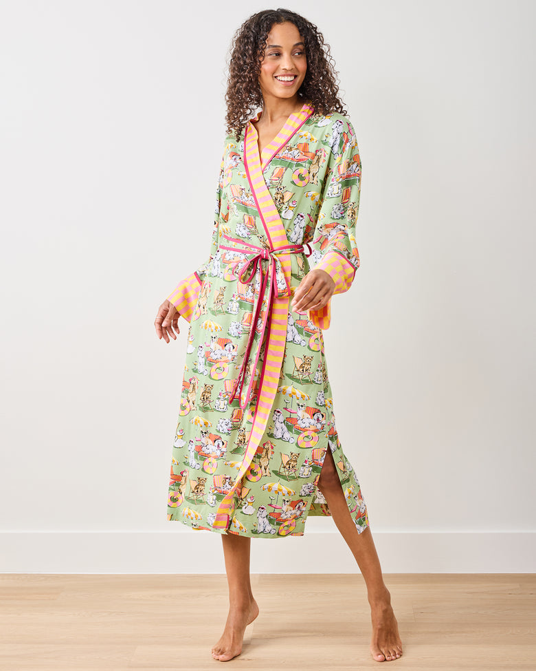 Palm Royale Pooches - Eco Satin Robe - Grasshopper - Printfresh