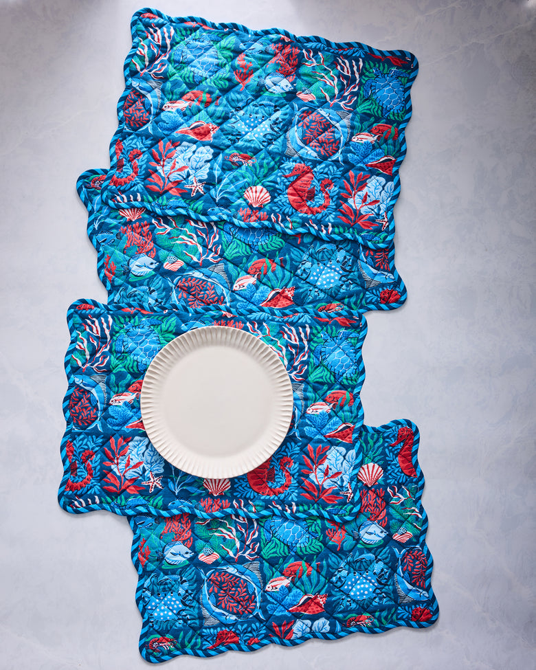 Stained Glass Sea - Placemats Set Of 4 - Seaside Blue - Printfresh