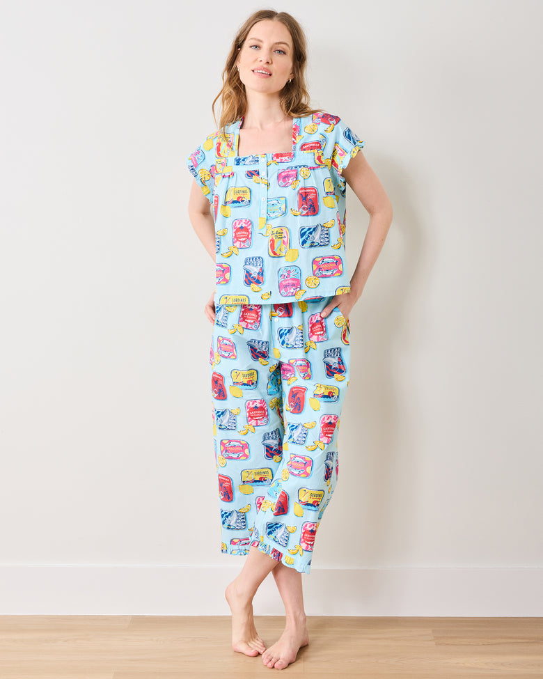 Retro Sardines - Pintuck Cropped Pant Set - Open Water - Printfresh