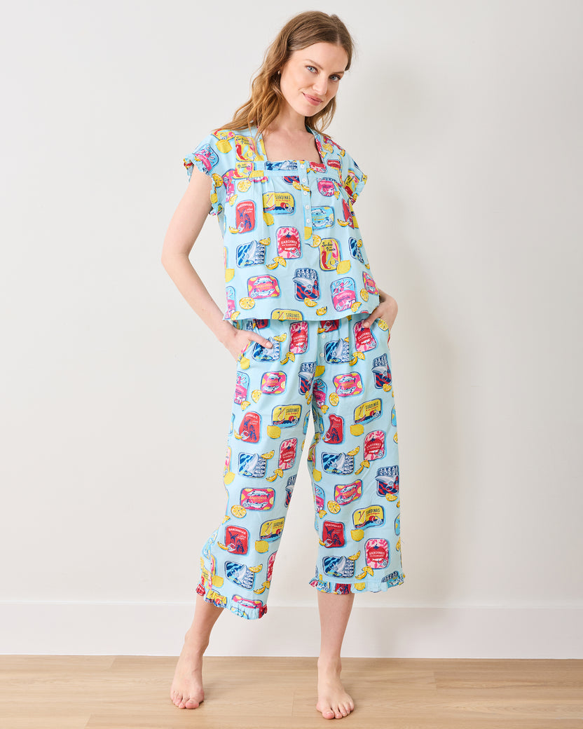 Retro Sardines - Pintuck Cropped Pant Set - Open Water - Printfresh
