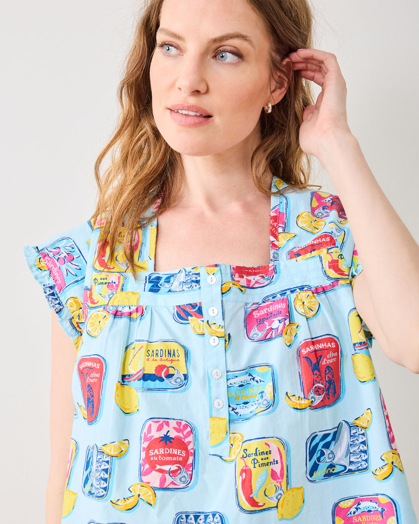 Retro Sardines - Pintuck Cropped Pant Set - Open Water - Printfresh