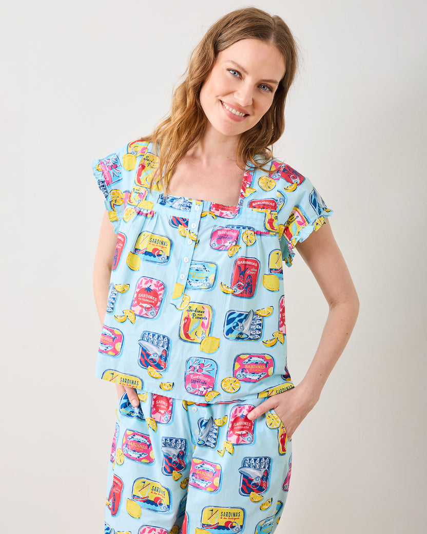Retro Sardines - Pintuck Cropped Pant Set - Open Water - Printfresh