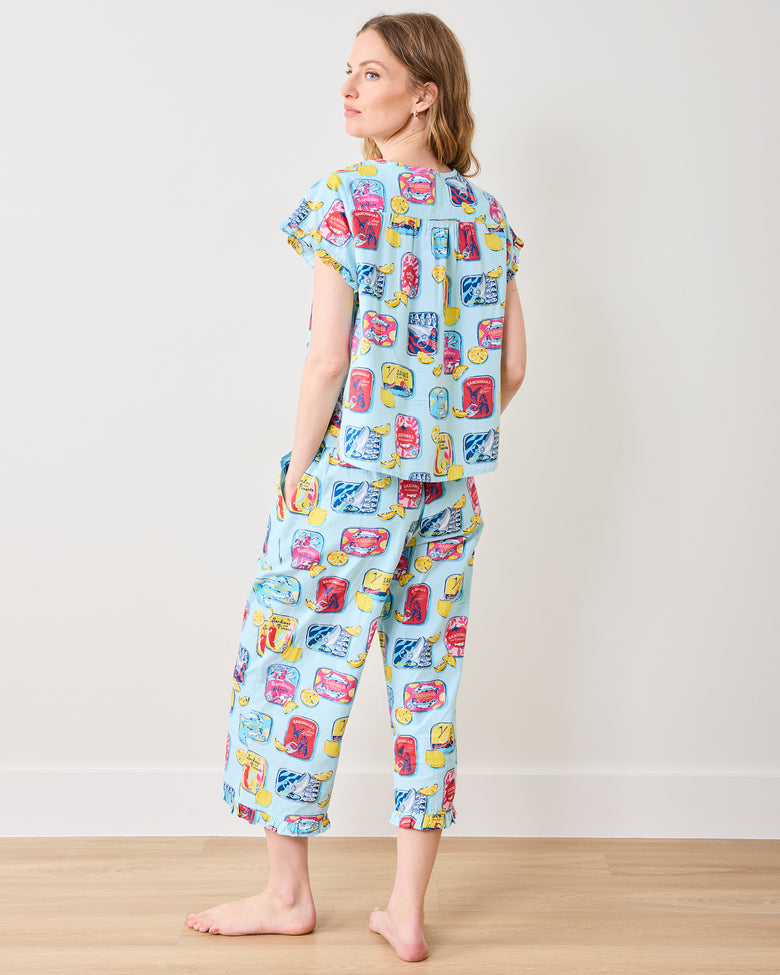 Retro Sardines - Pintuck Cropped Pant Set - Open Water - Printfresh