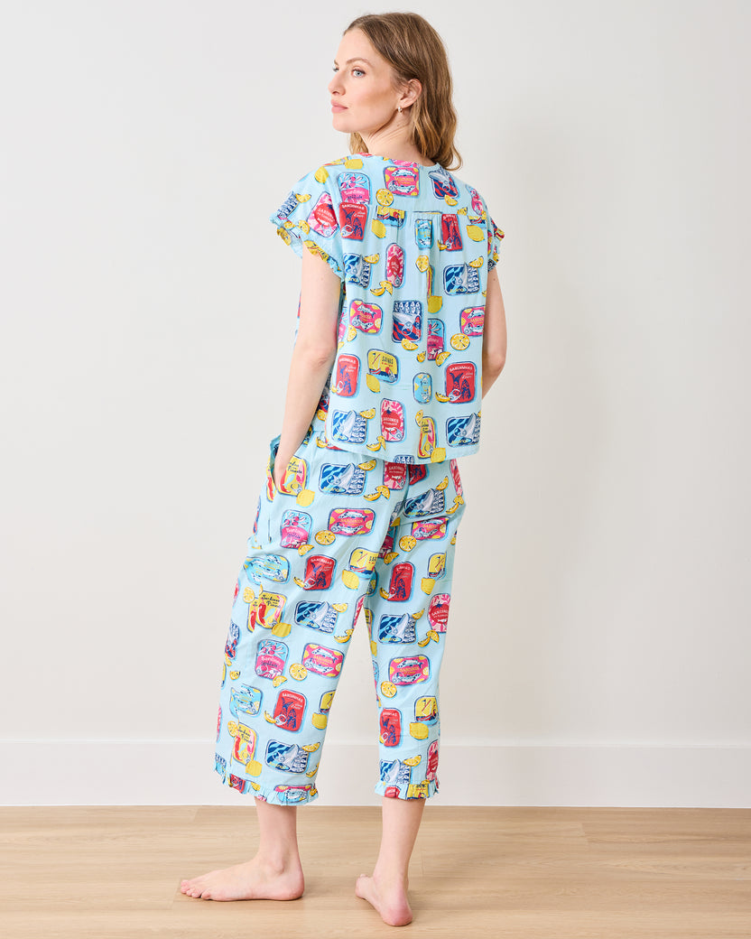 Retro Sardines - Pintuck Cropped Pant Set - Open Water - Printfresh