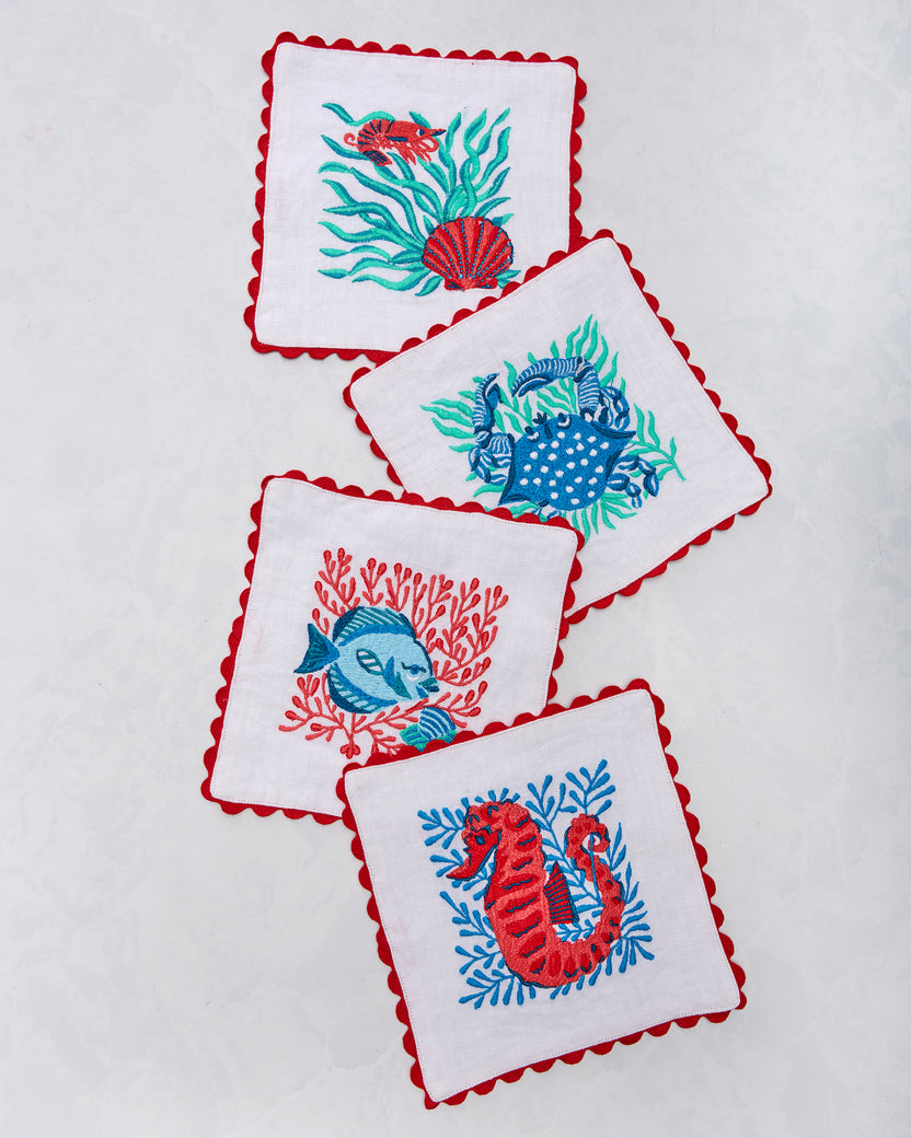 Stained Glass Sea - Cocktail Napkins - Seaside Blue - Printfresh