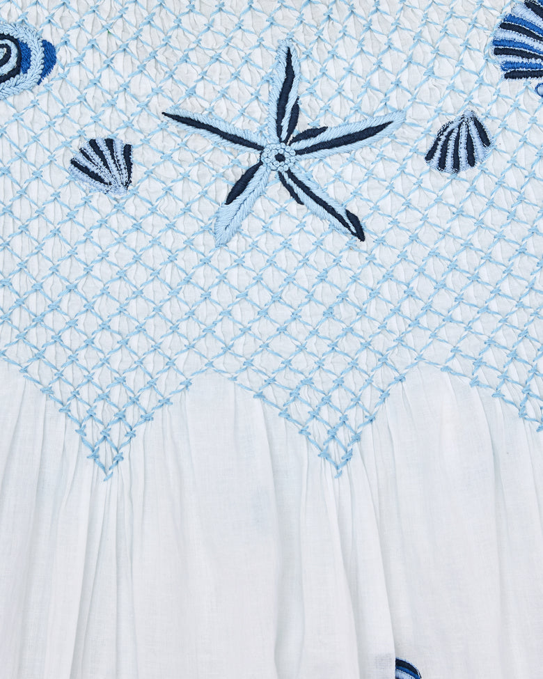 Embroidered Shells - Naya Nightie - Blue Cloud - Printfresh