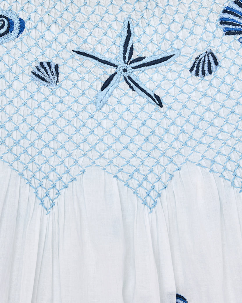 Embroidered Shells - Naya Nightie - Blue Cloud - Printfresh