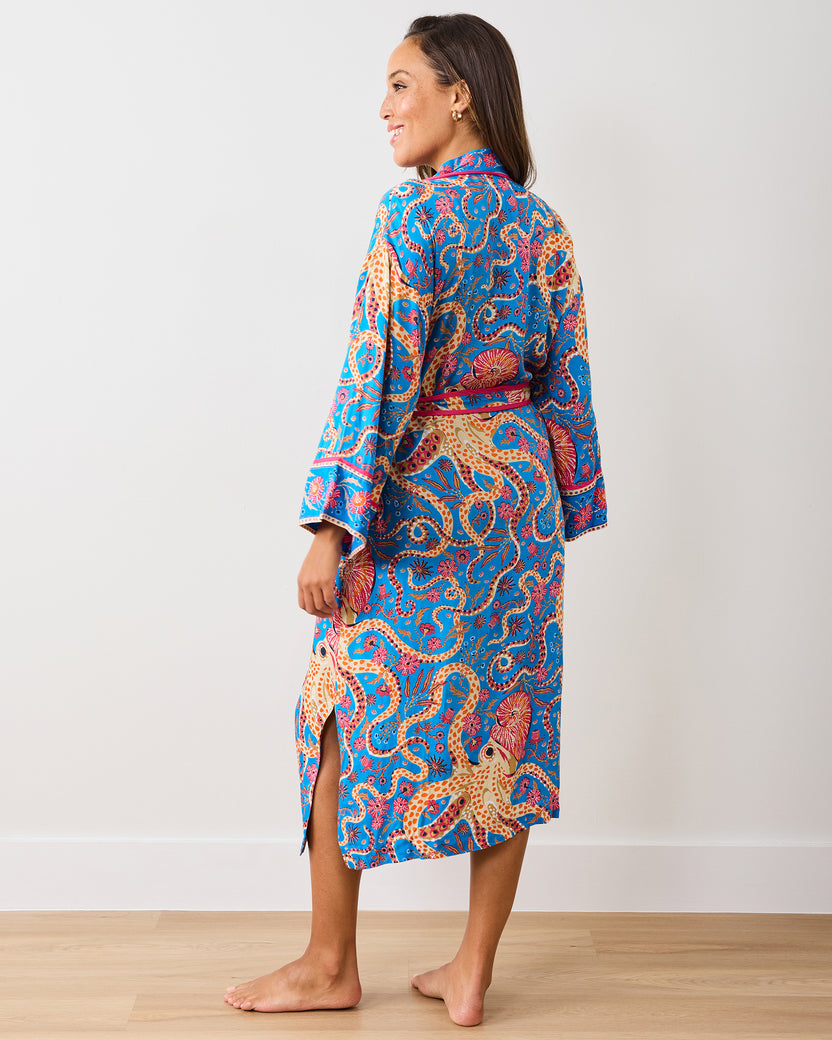 Octopus Isle - Eco Satin Robe - Ocean Eyes - Printfresh