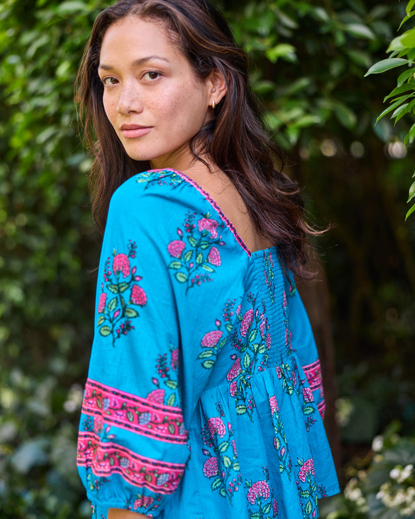 Salt Air Flowers - Jasmine Blouse - Summer Blue - Printfresh