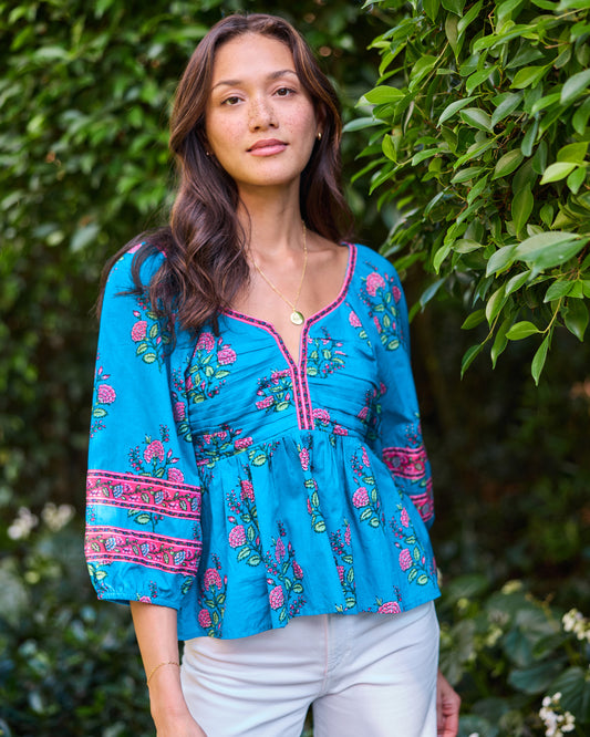 Salt Air Flowers - Jasmine Blouse - Summer Blue - Printfresh