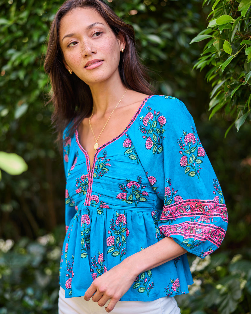 Salt Air Flowers - Jasmine Blouse - Summer Blue - Printfresh