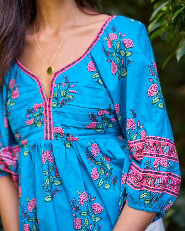 Salt Air Flowers - Jasmine Blouse - Summer Blue - Printfresh