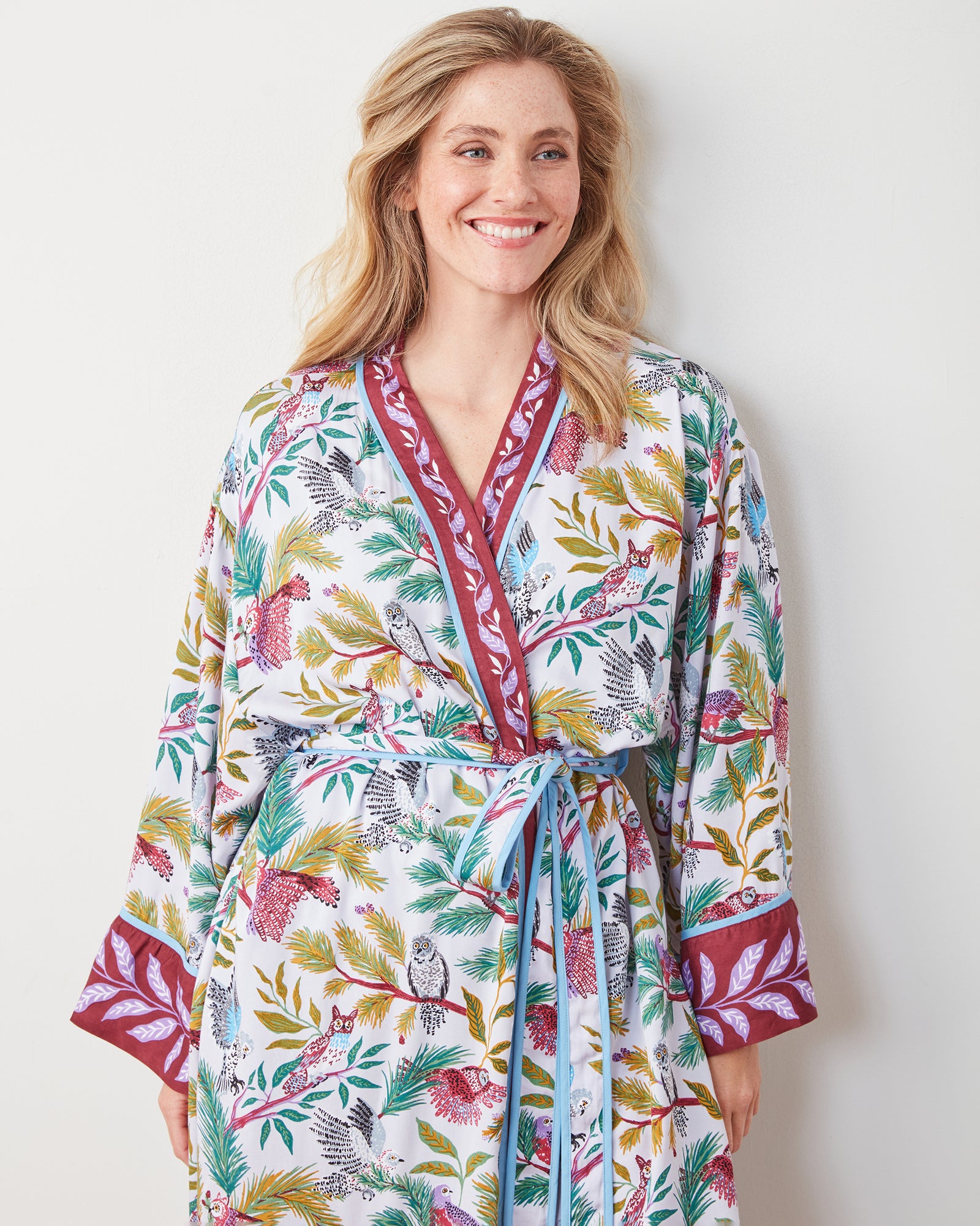 Wise Owls - Satin Robe - Dusty Lilac - Printfresh