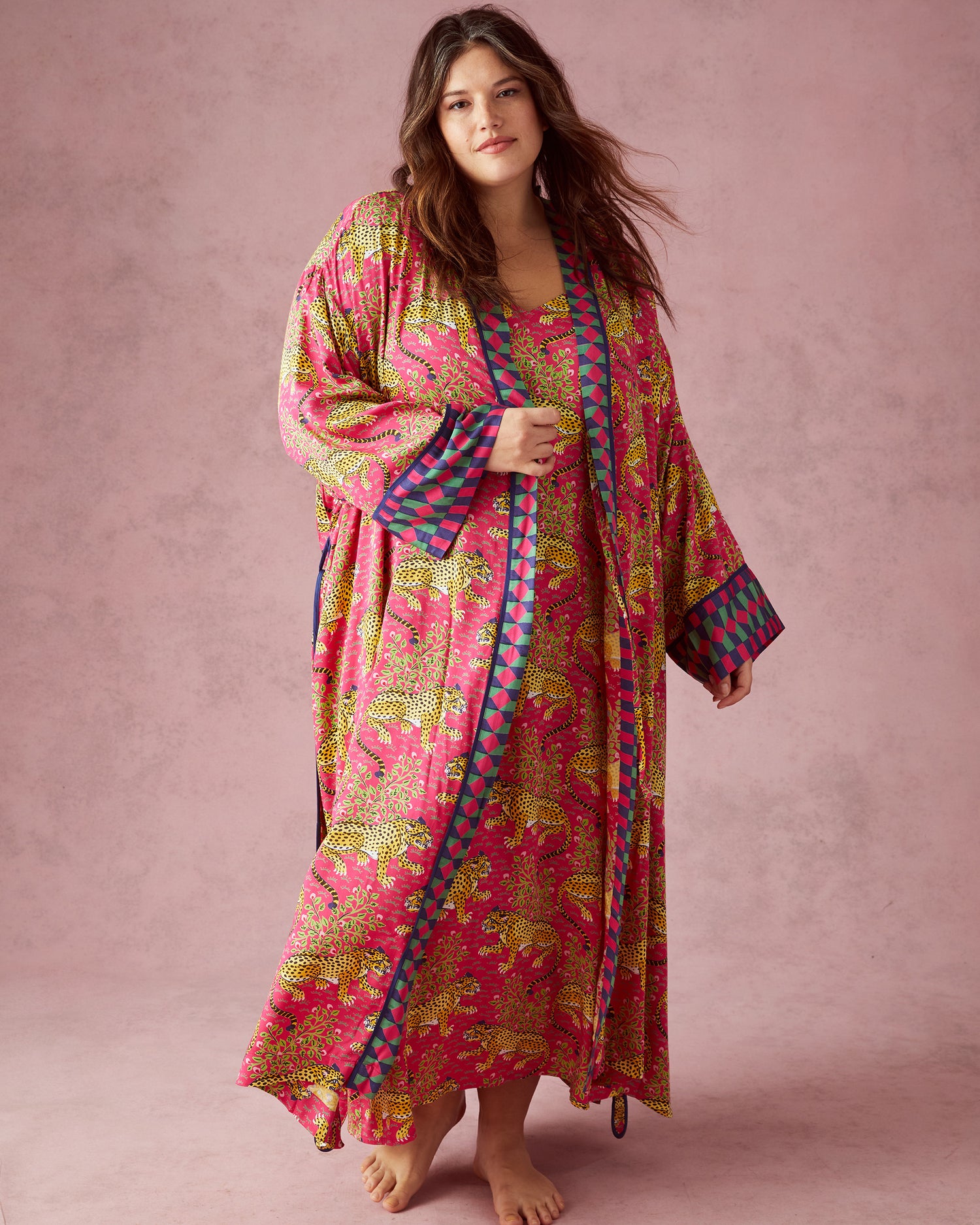 Bagheera - Satin Chic to Sleep Nightie and Satin Robe Set - Hot Pink - Printfresh