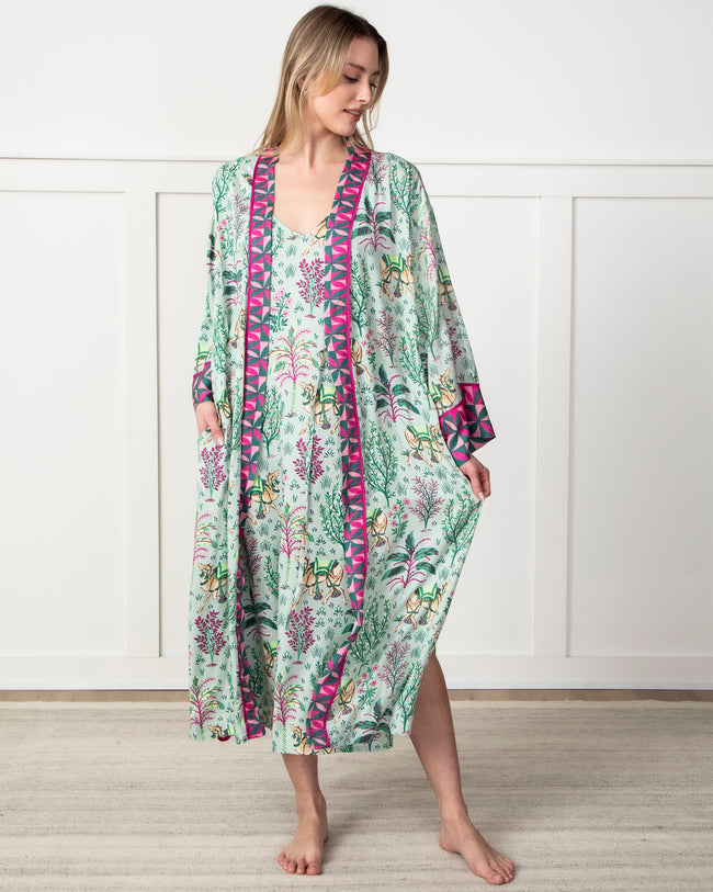 Camel's Courtyard - Satin Robe - Avocado - Printfresh