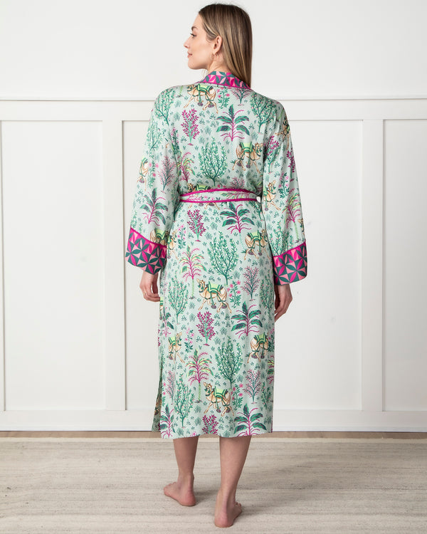 Camel's Courtyard - Satin Robe - Avocado - Printfresh