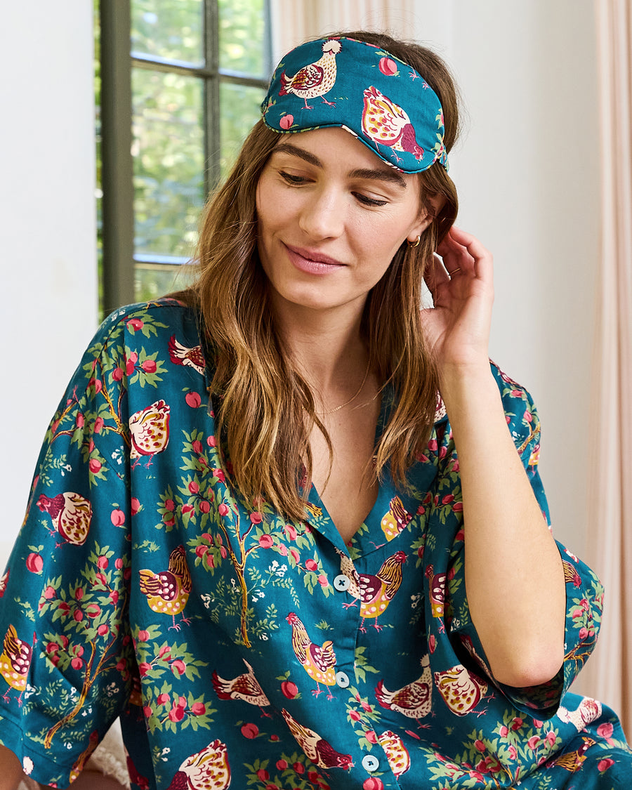 Hen House - Eco Satin Eye Mask - Navy - Printfresh