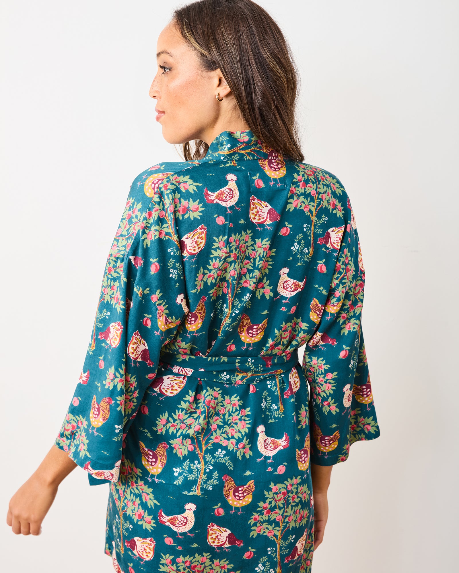 Hen House - Satin Glam Mini Robe - Navy - Printfresh