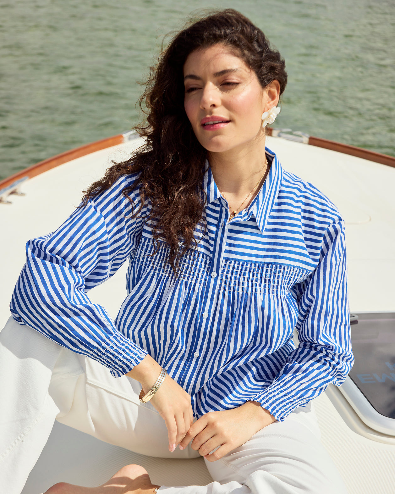 Seaside Stripes - Easy Street Blouse - Blue Cloud - Printfresh