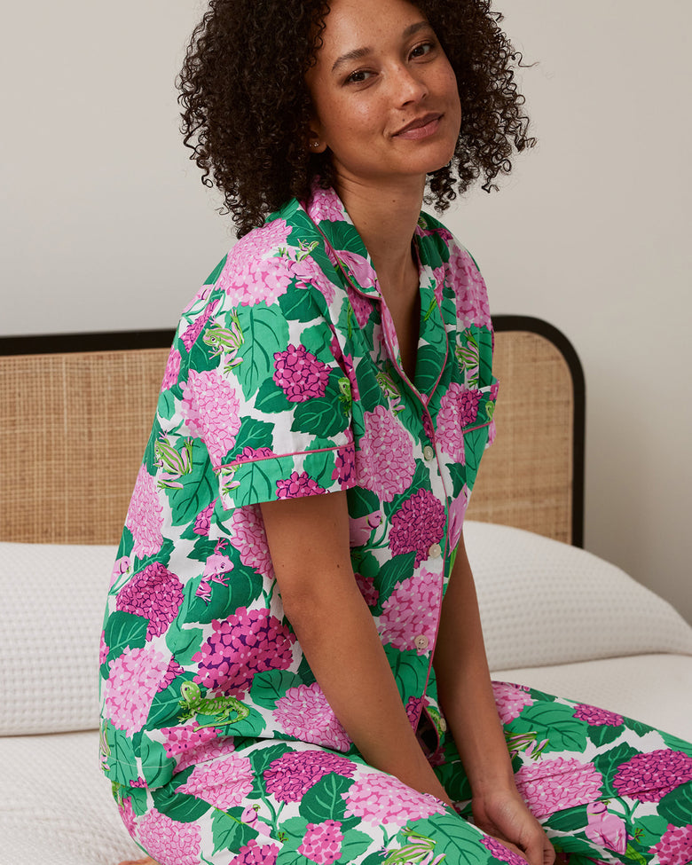 Secret Garden - Short Sleeve Top & Cropped Pants Set - Pink Hydrangea - Printfresh