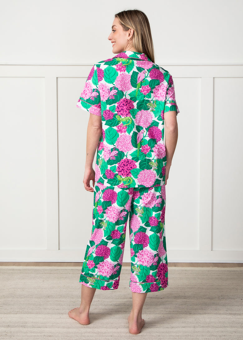 Secret Garden - Short Sleeve Top & Cropped Pants Set - Pink Hydrangea - Printfresh
