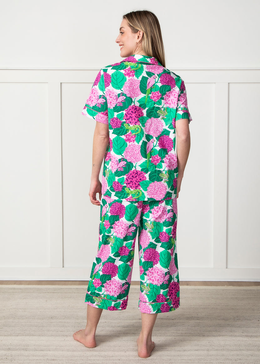 Secret Garden - Short Sleeve Top & Cropped Pants Set - Pink Hydrangea - Printfresh