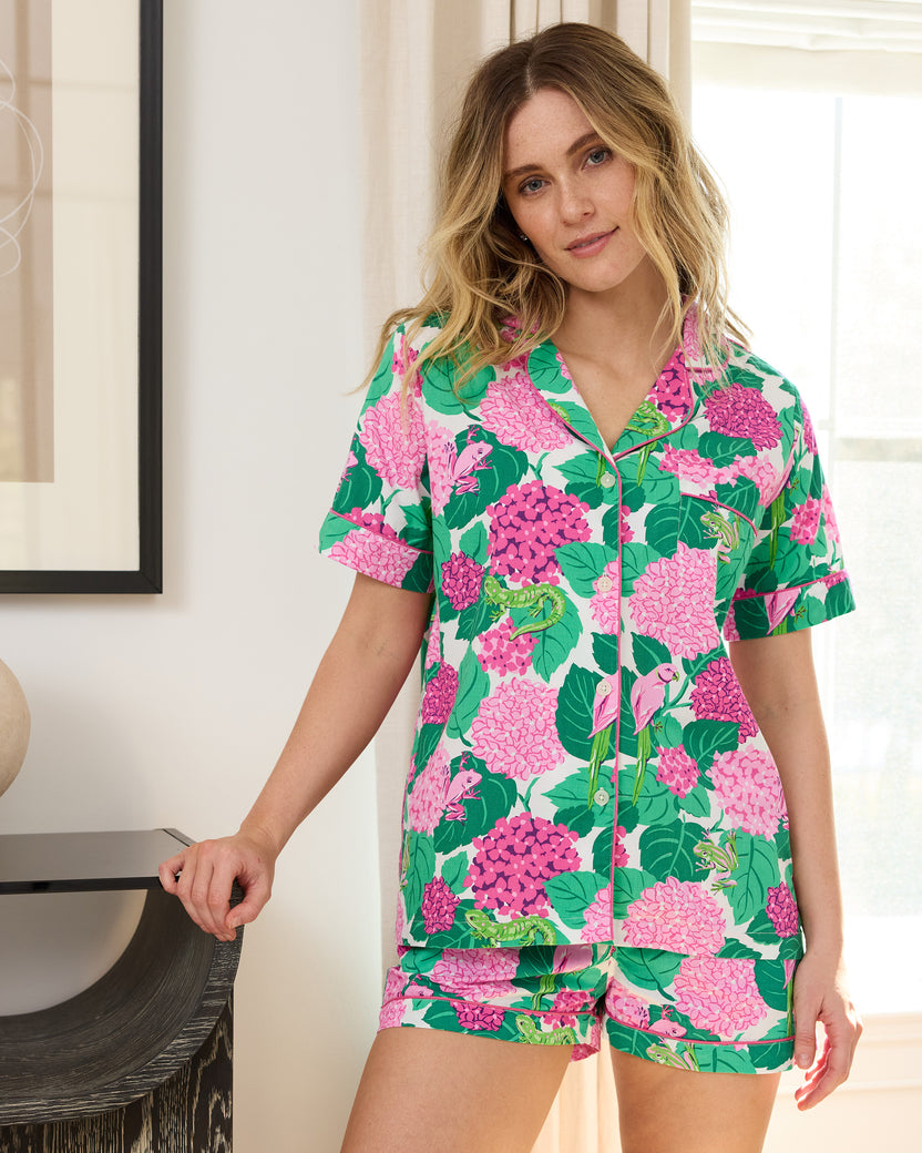 Secret Garden - Short PJ Set - Pink Hydrangea - Printfresh