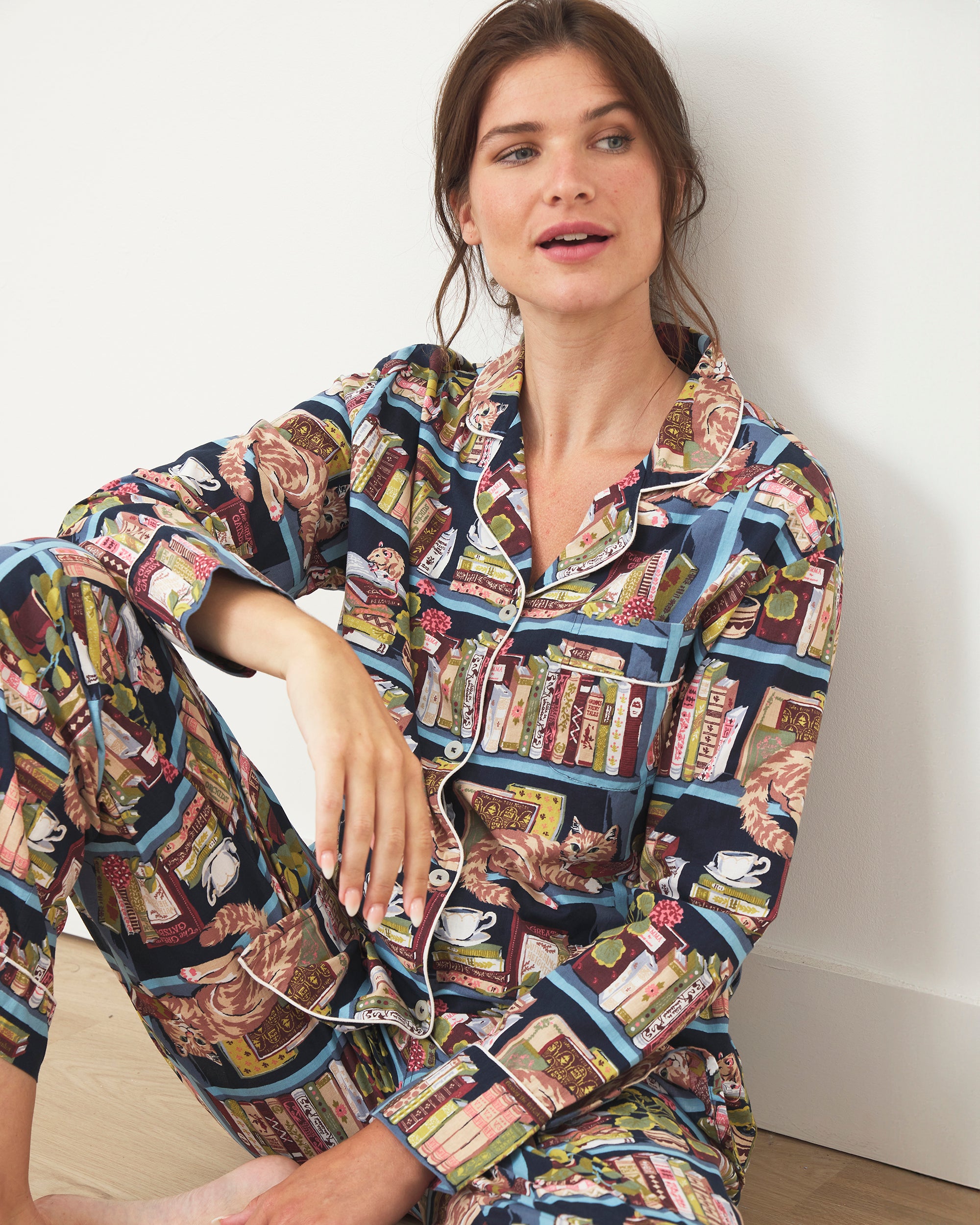 Secret Library - Long PJ Set - Hideaway Blue - Printfresh