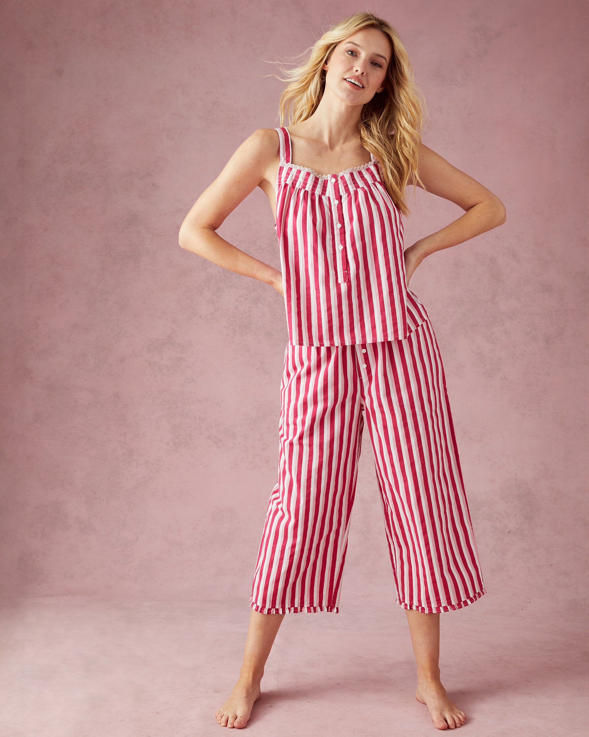 Seeing Stripes - Back to Bed Cropped Pant Set - Saltwater Taffy